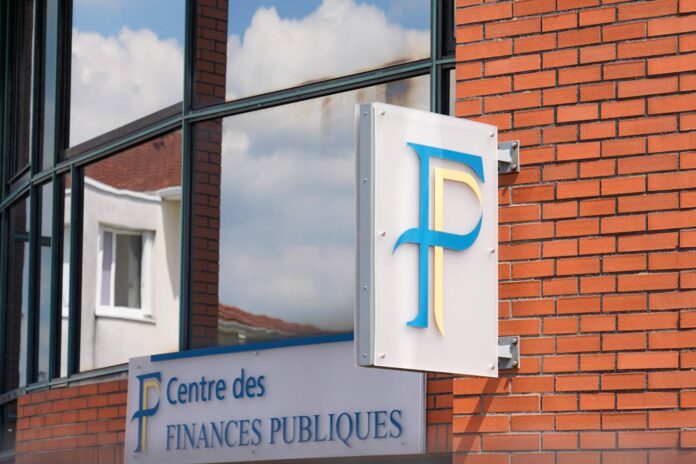 centre des Finances Publiques logo sign on building of Tax office French service public finance administration