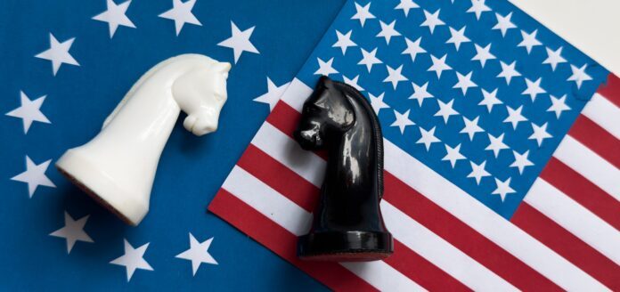 Usa,Flag,And,Eu,Flag,Print,Screen,On,Two,Pawn